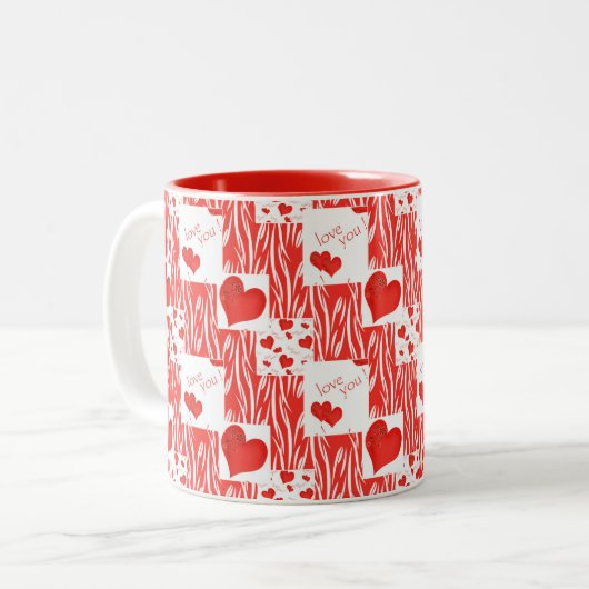 Tasse 2 Couleurs Coeurs rouges, amour. (Devant gauche)
