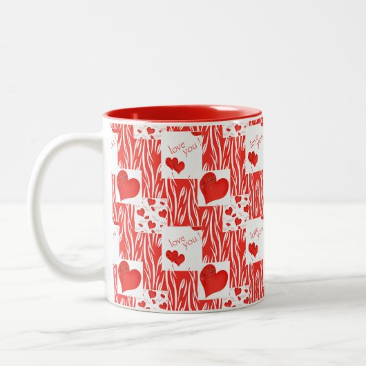 Tasse 2 Couleurs Coeurs rouges, amour. (Gauche)