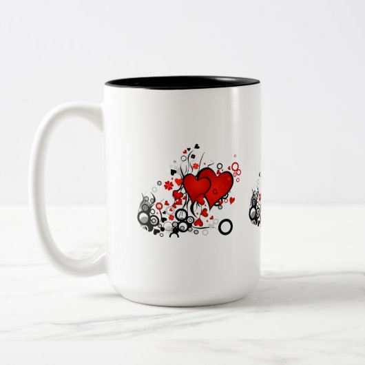Tasse 2 Couleurs Coeurs rouges flottants (Gauche)