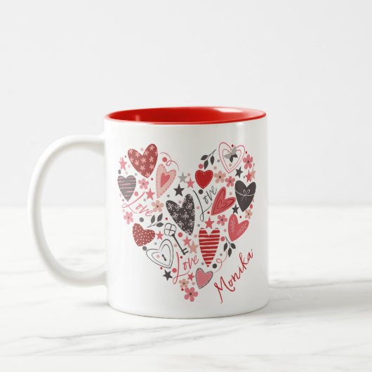 Tasse 2 Couleurs Coeurs rouges mignons - Monogramme d'amour (Gauche)