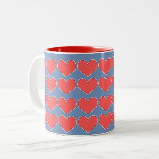 Tasse 2 Couleurs Coeurs rouges sur Motif bleu (Devant gauche)