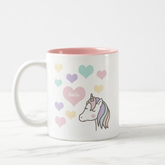 Tasse 2 Couleurs Coeurs Unicorne mignons (Gauche)