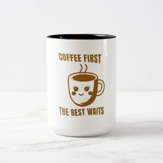 Tasse 2 Couleurs "COFFEE FIRST, THE REST WAITS" - Cartoon Coffee
