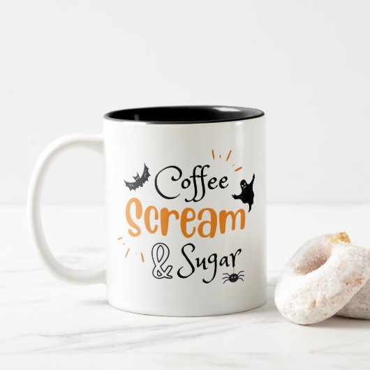 Tasse 2 Couleurs Coffee Scream and Sugar Halloween (Avec donut)