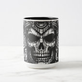 Tasse 2 Couleurs Coiffe de crâne aztèque par BurnsInHell (Centre)