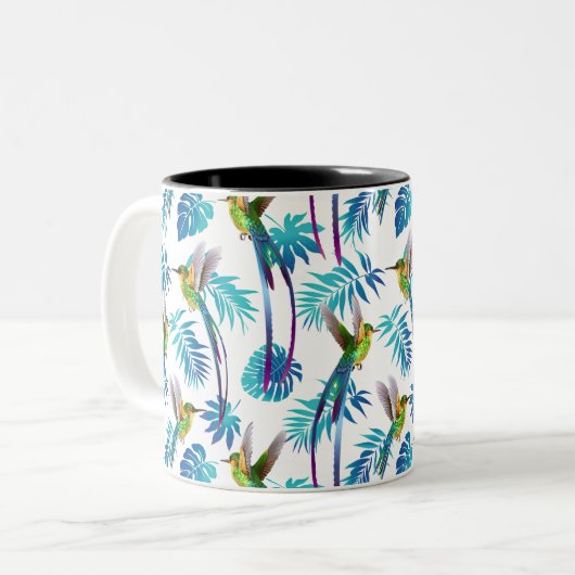 Tasse 2 Couleurs Colibri à queue longue tropicale (Devant gauche)
