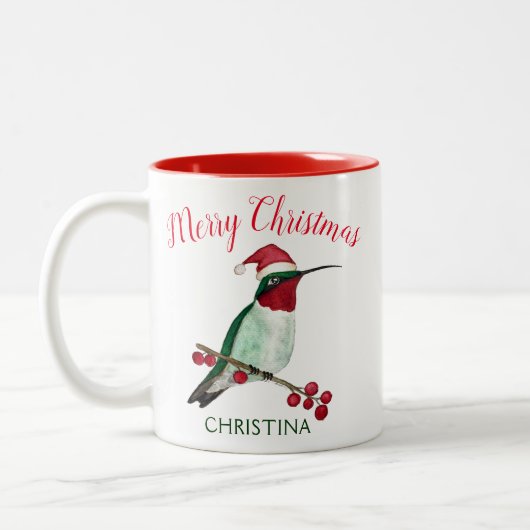 Tasse 2 Couleurs Colibri de Noël personnalisé (Gauche)