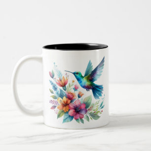 Tasse 2 Couleurs Colibri floral de printemps