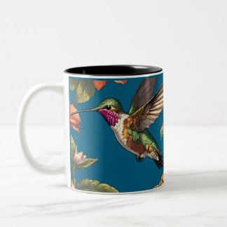 Tasse 2 Couleurs Colibri vintage en fleurs de printemps