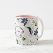 Tasse 2 Couleurs Colibris et fleurs blanches. (Devant droit)