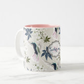 Tasse 2 Couleurs Colibris et fleurs blanches. (Devant gauche)