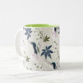 Tasse 2 Couleurs Colibris et fleurs blanches. (Devant gauche)