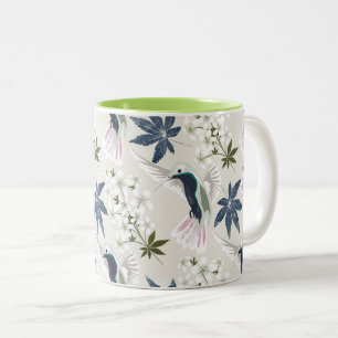 Tasse 2 Couleurs Colibris et fleurs blanches.