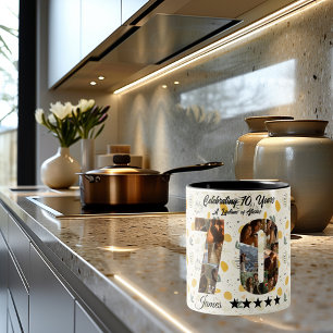 Tasse 2 Couleurs Collage de photos de 70 ans - Nom personnalisé