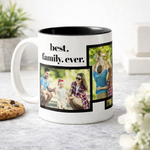 Tasse 2 Couleurs Collage de photos de famille - 4 photos et texte p