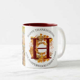 Tasse 2 Couleurs Collage de photos de famille de Thanksgiving Monog