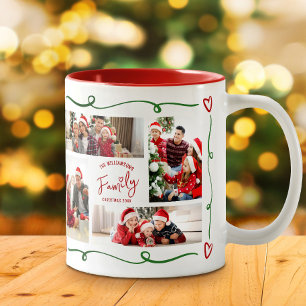 Tasse 2 Couleurs Collage de photos de Noël en famille Rouge Vert Do