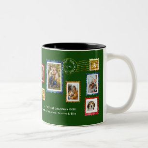 Tasse 2 Couleurs Collage de photos Timbres vintage Noël Grand-mère