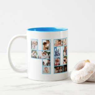 Tasse 2 Couleurs Collage photo d'anniversaire 40 ans Bleu