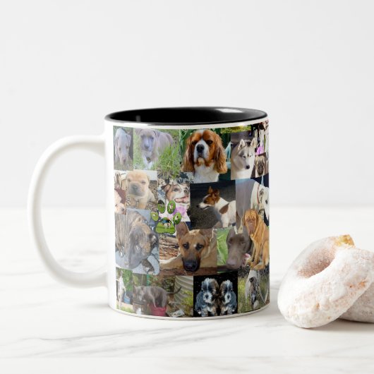 Tasse 2 Couleurs Collage photo de chien, (Avec donut)