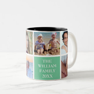 Tasse 2 Couleurs Collage photo de la famille personnalisée 6 - Vert