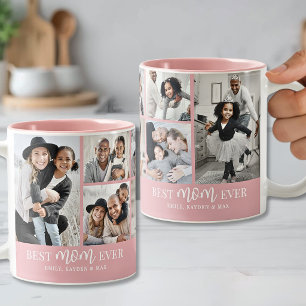 Tasse 2 Couleurs Collage Photo de la Meilleure Maman Rose Personnal