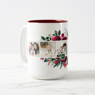 Tasse 2 Couleurs Collage photo Holly et Pine 5 Monogramme Noël