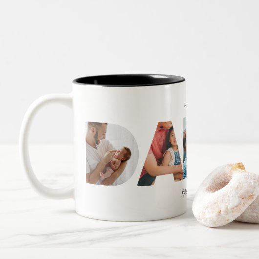 Tasse 2 Couleurs Collage photo simple moderne personnalisé Script D (Avec donut)