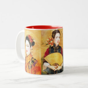 Tasse 2 Couleurs Collage portraitiste de la femme chinoise oriental