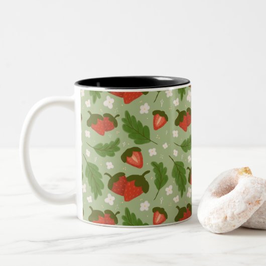 Tasse 2 Couleurs Collection de Motifs de paniers de fruits - Fraise (Avec donut)