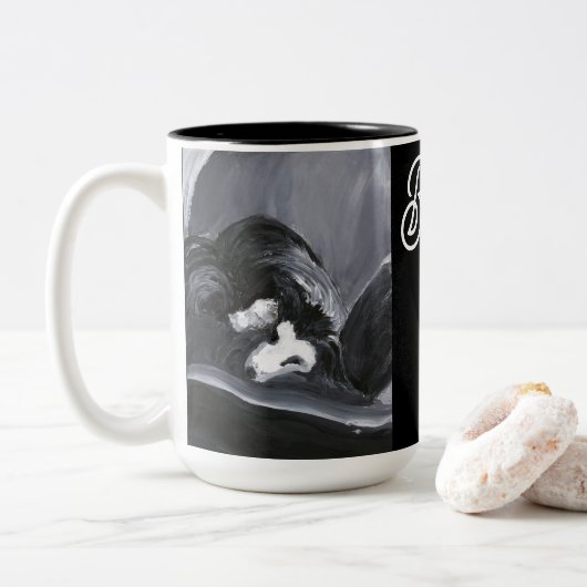 Tasse 2 Couleurs Collie Bordure Possédant Peinture personnalisée (Avec donut)