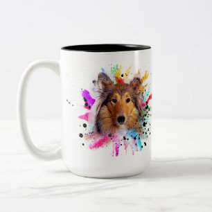 Tasse 2 Couleurs Collie Papa / Collie Maman aquarelle photo