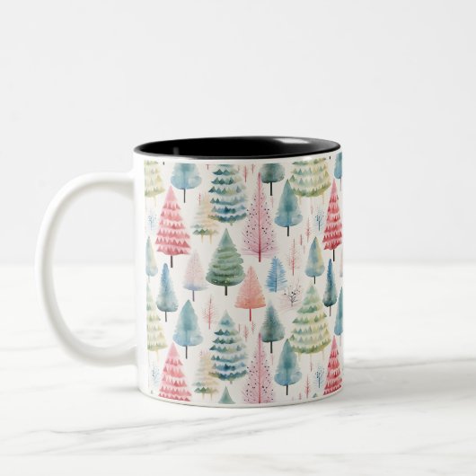 Tasse 2 Couleurs Colourful Pastel Christmas Pine Trees Pattern (Gauche)