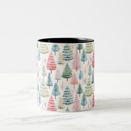 Tasse 2 Couleurs Colourful Pastel Christmas Pine Trees Pattern (Centre)
