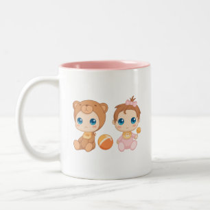 Tasse 2 Couleurs Combinaison pour jumelles fille ours