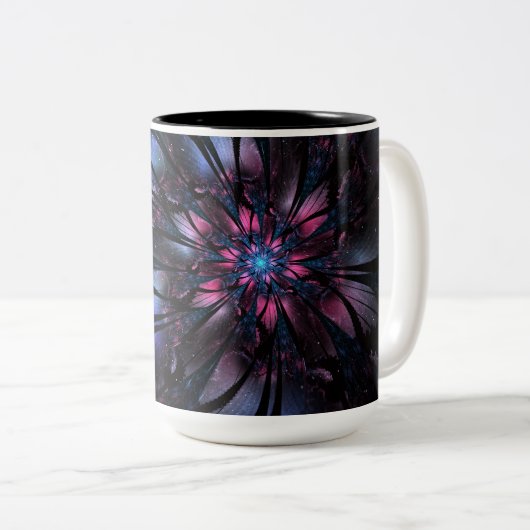 Tasse 2 Couleurs Conception Abstraite des fleurs fractales. (Devant droit)
