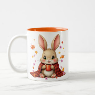 Tasse 2 Couleurs Conception cosy d'automne : lapin appréciant un ca