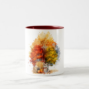 Tasse 2 Couleurs Conception de chien d'automne à l'aquarelle - Corg