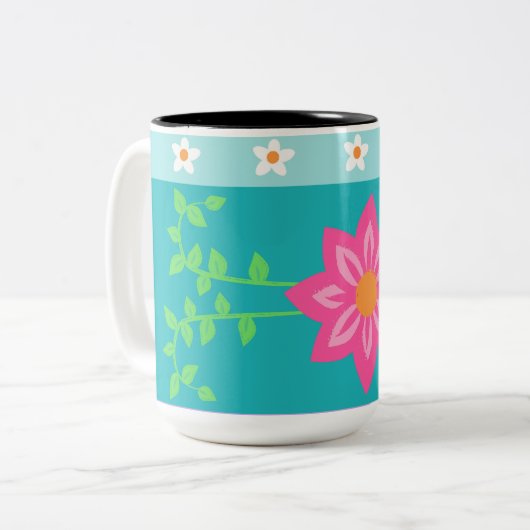 Tasse 2 Couleurs Conception de fleurs vibrantes en fleurs (Devant gauche)