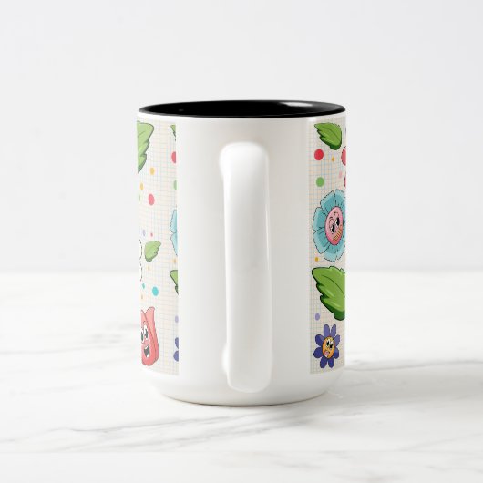 Tasse 2 Couleurs Conception de fond transparente avec des fleurs co (Poignée)