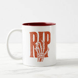 Tasse 2 Couleurs Conception de linogravure de main de squelette Hal