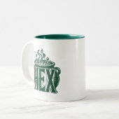 Tasse 2 Couleurs Conception de linogravure Halloween Hex Cauldron (Devant gauche)