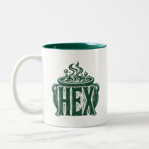 Tasse 2 Couleurs Conception de linogravure Halloween Hex Cauldron