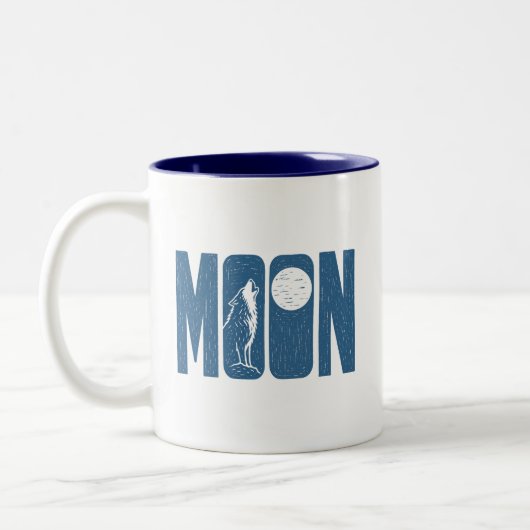 Tasse 2 Couleurs Conception de linogravure Halloween Moon Wolf (Gauche)