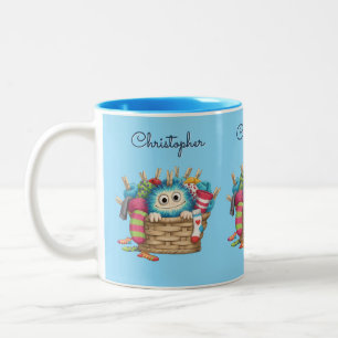 Tasse 2 Couleurs Conception de monstre de chaussette bleu mignon et