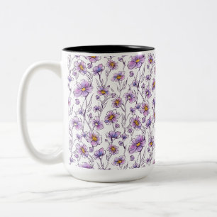 Tasse 2 Couleurs Conception de motif botanique de fleur sauvage vio