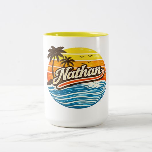 Tasse 2 Couleurs Conception de nom Nathan Retro Sunset (Centre)