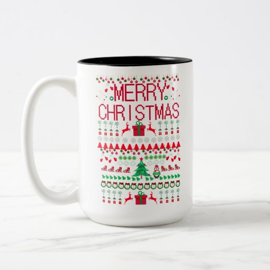 Tasse 2 Couleurs Conception de pull moche de Noël (Gauche)