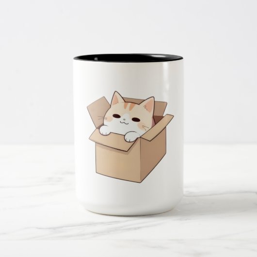 Tasse 2 Couleurs Conception de sticker Kawaii Chat Mignon dans une (Centre)