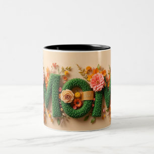 Tasse 2 Couleurs Conception de texte "Maman" ornée de fleurs vibran